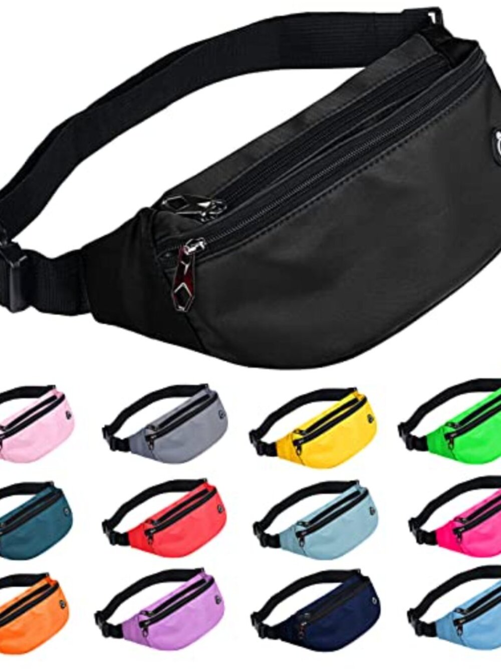 Waterproof Nylon Fanny Pack Waist Bag 3 Zip Pockets Travel Hiking Running